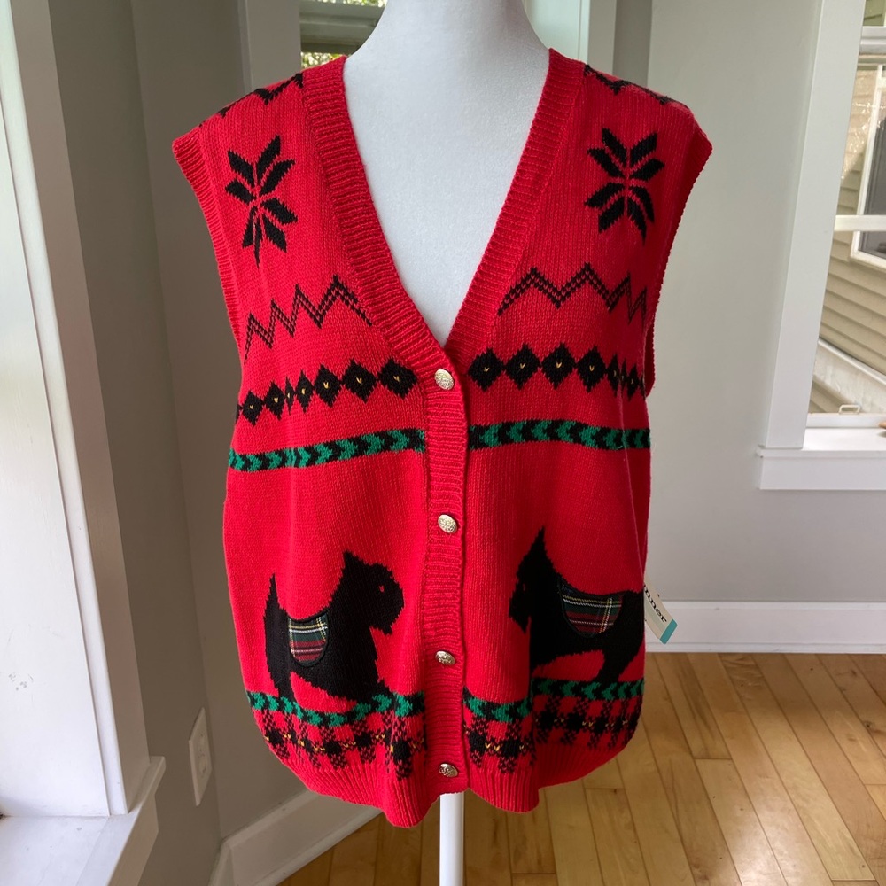 Vintage Alfred Dunner Petite Red Black Plaid Sweater Vest NWT Size Petite Large